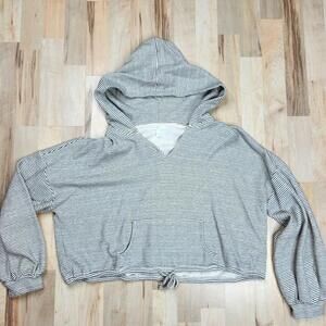 ABOUND Striped Cropped Hoodie XL Beige Black Lightweight Hooded Pullover